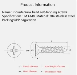 Flat head tapping screws Phillips countersunk head