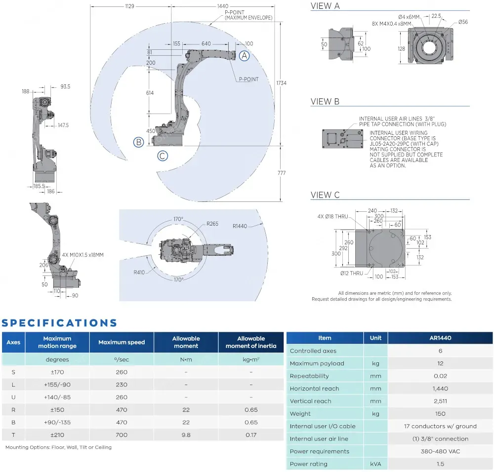 AR1440 robot spec diagram