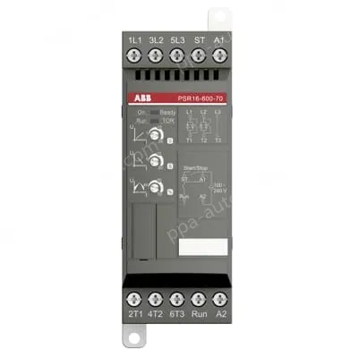 softstarter PSR16-600-70 has a rated maximum operational current of 16 A with an operating voltage span from 208...600 V AC.