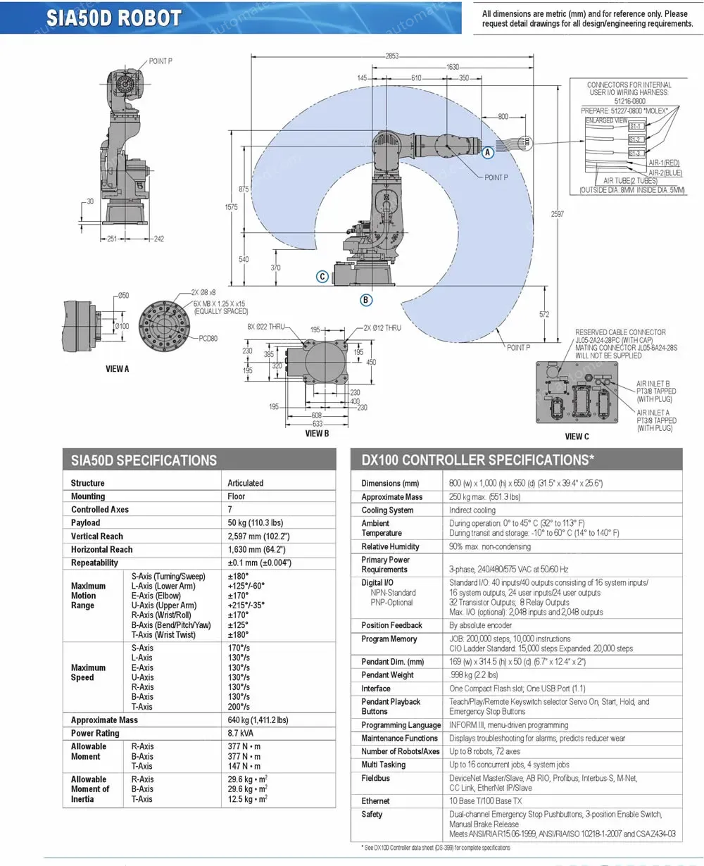 SIA50D robot spec diagram