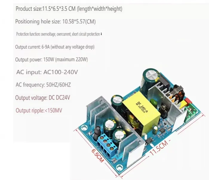 AC-DC buck module: 220V to 24V 6A isolating switching power supply module